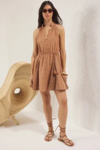 TRENDYOLMİLLA Brick Rejection Weaving with flywheel Beach Mini Dress - Image 2
