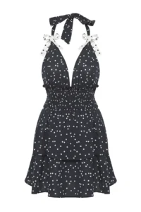 TRENDYOLMİLLA Polka Dot Weaving Gipelli 100% Cotton Beach Mini Dress - Image 5
