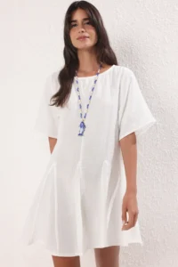TRENDYOLMİLLA Ecru Weaving with flywheel 100% Cotton Beach Mini Dress