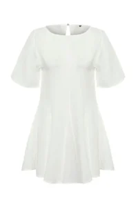 TRENDYOLMİLLA Ecru Weaving with flywheel 100% Cotton Beach Mini Dress - Image 5