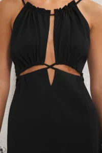 TRENDYOLMİLLA Black Weaving Cut Out Maxi Beach Dress - Image 3