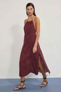 TRENDYOLMİLLA Leopard Patterned Weaving Maxi Beach Dress