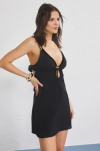 TRENDYOLMİLLA Black Weaving Cut Out 100% Cotton Beach Mini Dress - Image 2