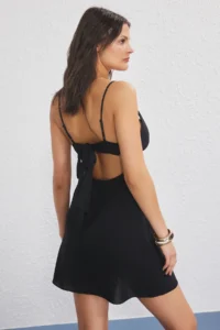 TRENDYOLMİLLA Black Weaving Cut Out 100% Cotton Beach Mini Dress - Image 4