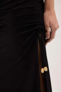 TRENDYOLMİLLA Black Knitting Shirred Maxi Beach Dress - Image 3