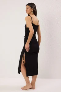 TRENDYOLMİLLA Black Knitting Shirred Maxi Beach Dress - Image 4