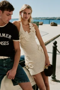 TRENDYOLMİLLA Ecru Knitwear Floral Appliqued Beach Mini Dress
