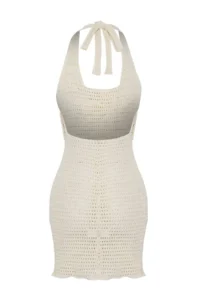 TRENDYOLMİLLA Ecru Knitwear Floral Appliqued Beach Mini Dress - Image 7