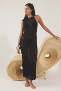 TRENDYOLMİLLA Black Knitwear Low-cut back Maxi Beach Dress