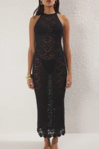 TRENDYOLMİLLA Black Knitwear Low-cut back Maxi Beach Dress - Image 3