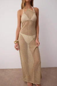 TRENDYOLMİLLA Beige Knitwear Maxi Beach Dress - Image 3
