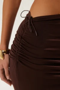 TRENDYOLMiLLA Brown Knitting Shirred Beach Mini Skirt - Image 4
