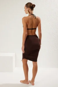 TRENDYOLMiLLA Brown Knitting Shirred Beach Mini Skirt - Image 5