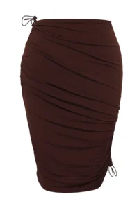 TRENDYOLMiLLA Brown Knitting Shirred Beach Mini Skirt - Image 6