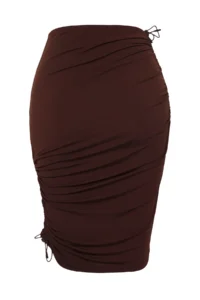 TRENDYOLMiLLA Brown Knitting Shirred Beach Mini Skirt - Image 8
