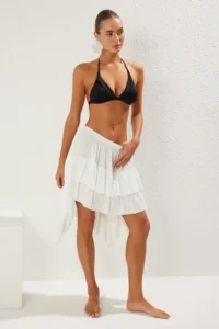 TRENDYOLMiLLA Ecru Knitting Frilly Beach Mini Skirt - Image 2
