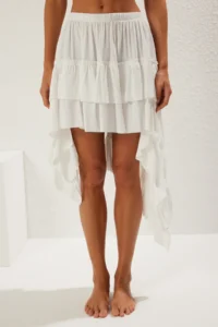 TRENDYOLMiLLA Ecru Knitting Frilly Beach Mini Skirt - Image 3