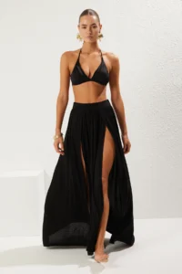 TRENDYOLMİLLA Black Knitting slit Maxi Beach Skirt