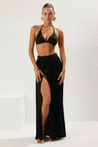 TRENDYOLMİLLA Black Knitting slit Maxi Beach Skirt - Image 2