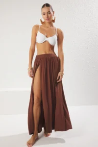 TRENDYOLMİLLA Brown Knitting slit Maxi Beach Skirt - Image 2