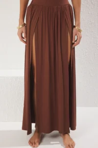 TRENDYOLMİLLA Brown Knitting slit Maxi Beach Skirt - Image 3