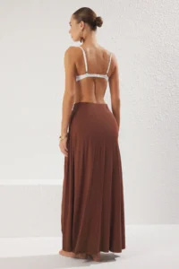 TRENDYOLMİLLA Brown Knitting slit Maxi Beach Skirt - Image 4