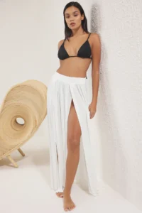 TRENDYOLMİLLA Ecru Knitting slit Maxi Beach Skirt - Image 2