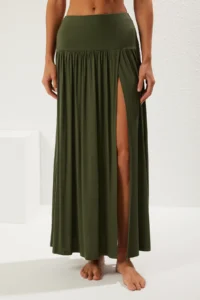TRENDYOLMiLLA Khaki Knitting Binding Detailed Maxi Beach Skirt - Image 3