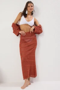 TRENDYOLMiLLA Brick Rejection Knitwear Maxi Beach Skirt