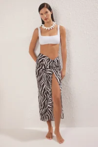 TRENDYOLMiLLA Zebra Patterned Weaving Shirred Maxi Beach Skirt - Image 2