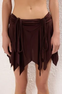 TRENDYOLMİLLA Brown Knitting 100% Cotton Beach Mini Skirt - Image 3