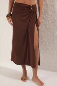 TRENDYOLMiLLA Brown Knitting Accessory Detailed Beach Midi Skirt - Image 3