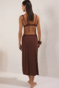 TRENDYOLMiLLA Brown Knitting Accessory Detailed Beach Midi Skirt - Image 4