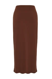 TRENDYOLMiLLA Brown Knitting Accessory Detailed Beach Midi Skirt - Image 6