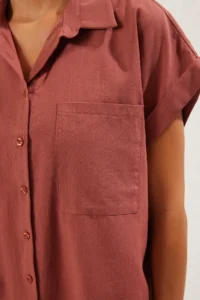 TRENDYOLMİLLA Brown Weaving Pocket Detail Maxi Beach Shirt - Image 5