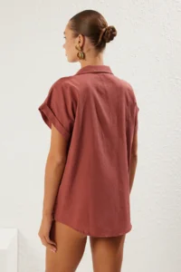 TRENDYOLMİLLA Brown Weaving Pocket Detail Maxi Beach Shirt - Image 6