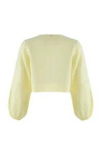 TRENDYOLMİLLA Yellow Weaving Binding Detailed 100% Linen Beach Crop Shirt - Image 14