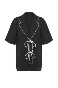 TRENDYOLMİLLA Black Weaving Piped 100% Cotton Maxi Beach Shirt - Image 5