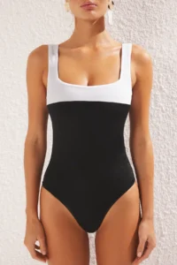 TRENDYOLMİLLA Black Color Bloklu Square Neck Covered Regular Swimsuit - Image 3