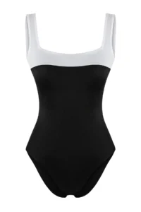 TRENDYOLMİLLA Black Color Bloklu Square Neck Covered Regular Swimsuit - Image 5