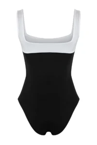 TRENDYOLMİLLA Black Color Bloklu Square Neck Covered Regular Swimsuit - Image 7