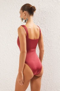 TRENDYOLMİLLA Burgundy Square Neck Covered Regular Swimsuit - Image 4