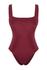 TRENDYOLMİLLA Burgundy Square Neck Covered Regular Swimsuit - Image 5