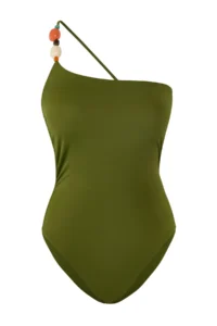TRENDYOLMİLLA Khaki with accessories One Shoulder Covered Regular Swimsuit - Image 7