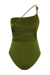 TRENDYOLMİLLA Khaki with accessories One Shoulder Covered Regular Swimsuit - Image 9