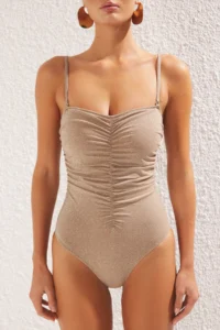 TRENDYOLMİLLA Mink Drapeli Strapless Covered Regular Swimsuit - Image 3