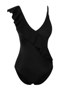 TRENDYOLMİLLA Black with flywheel V-neck Covered Regular Swimsuit - Image 6