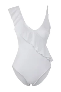 TRENDYOLMİLLA White with flywheel V-neck Covered Regular Swimsuit - Image 7