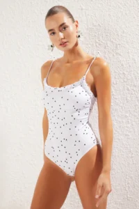 TRENDYOLMİLLA Polka Dot Frilly Square Neck Covered Regular Swimsuit - Image 2