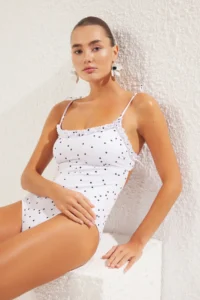TRENDYOLMİLLA Polka Dot Frilly Square Neck Covered Regular Swimsuit - Image 3